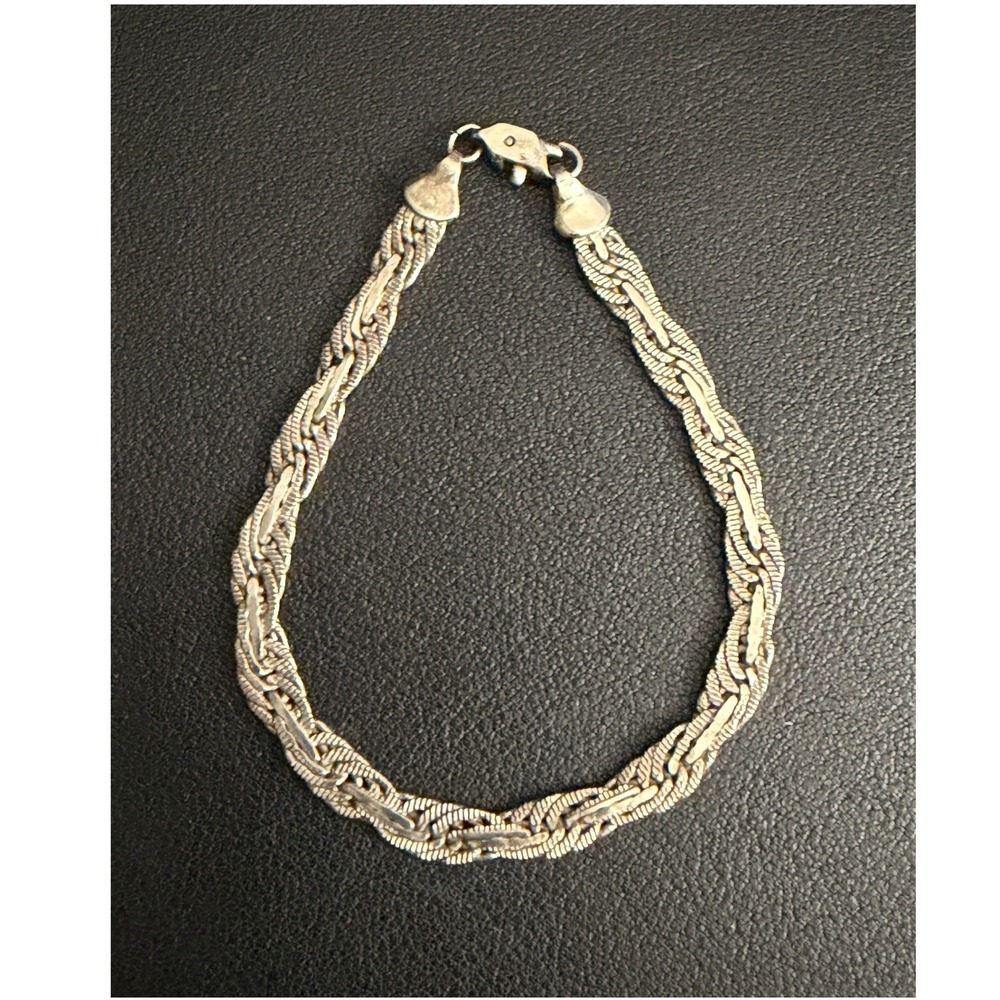 Vintage Sterling Silver Bracelet 925 Italy Braided Herringbone Chain Signed